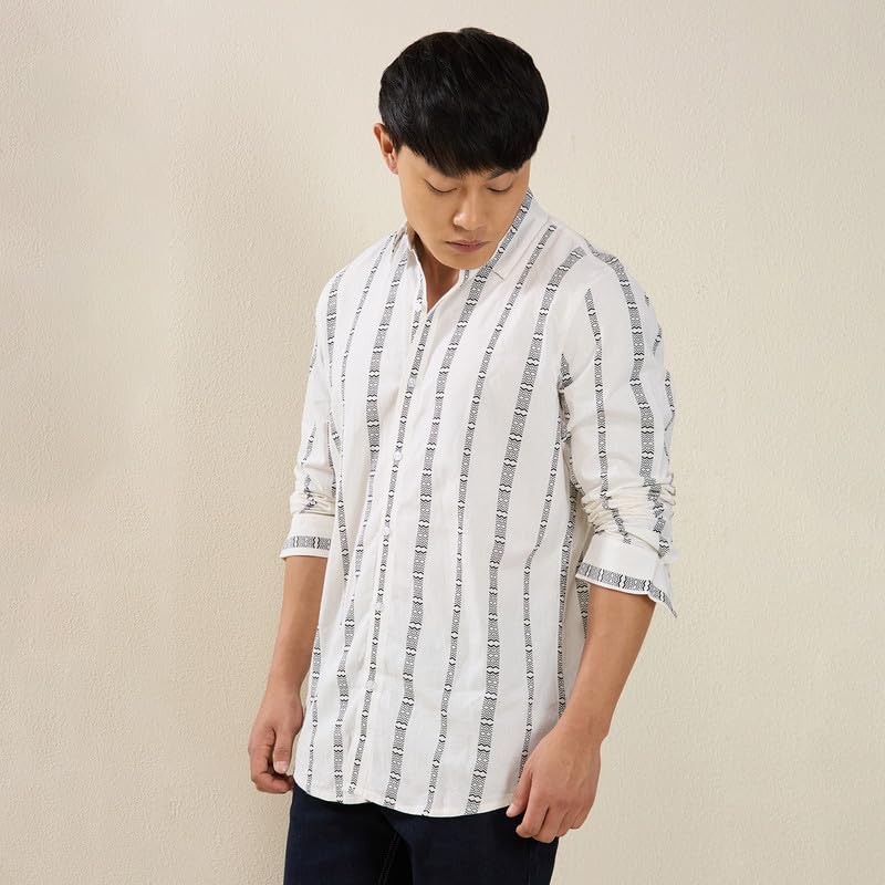 Image of Mens Striped Slim Fit Cotton Casual Shirt | Full Sleeves Mens Shirts | Stylish Shirt for Men