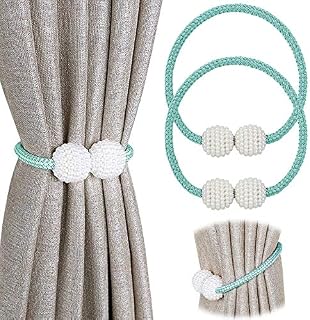 Pinowu Magnetic Curtain Tiebacks Clips (2 Pack) - Window Tie Backs Holders for Home Office Decorative Rope Holdbacks Classic Tiebacks Design (Aqua)