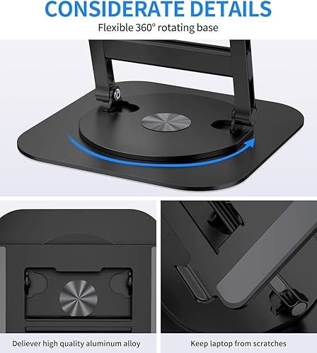 Miniatura 5 de Soporte ajustable para laptop con base giratoria de 360, soporte estable para computadora portátil, ergonómico y plegable, elevador para computadora