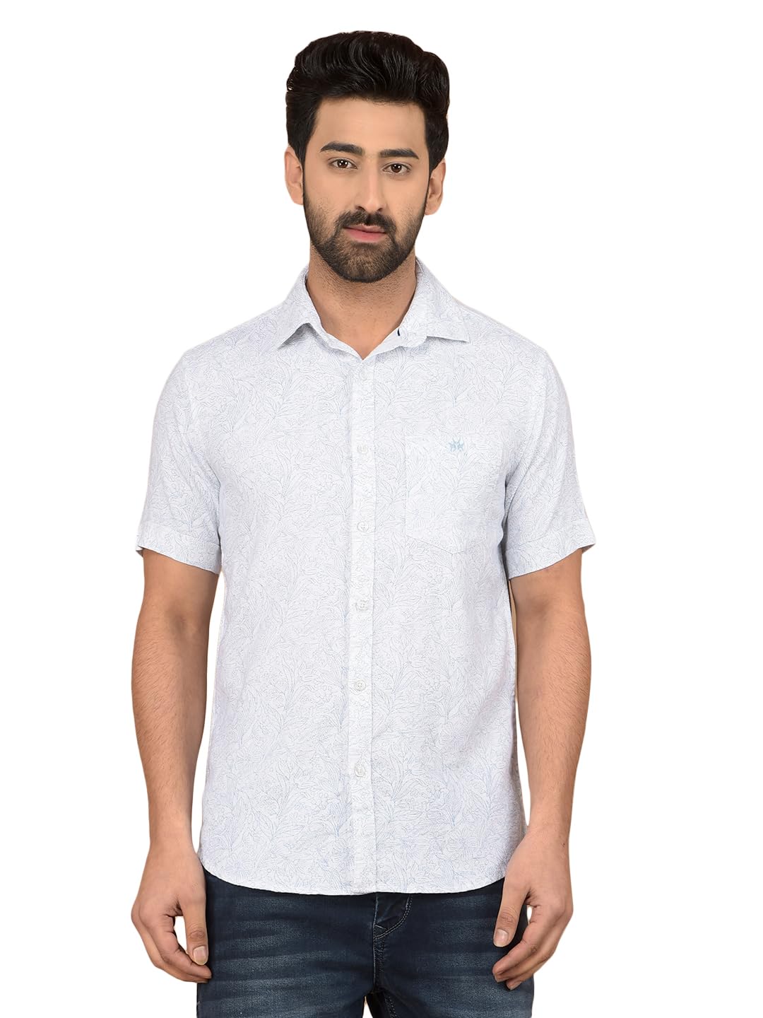 Crimsoune Club Men's Blue Floral Print 100% Cotton Shirt-picture-30