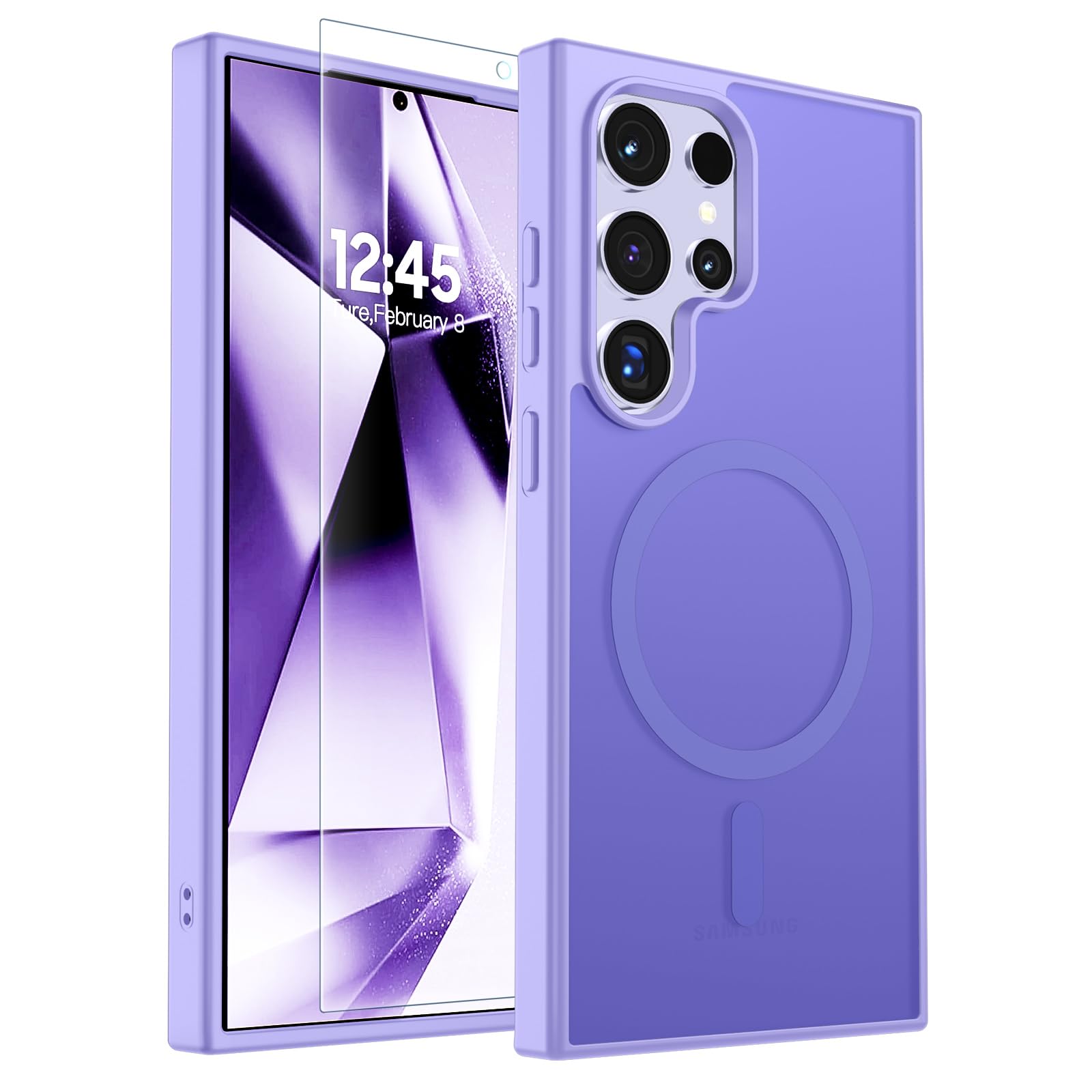 SUPFINE Magnetic for Samsung Galaxy S24 Ultra Case with Screen Protector, (Built-in Magnets) (Military Grade Drop Protection) Slim Translucent Shockproof Phone Case,Purple