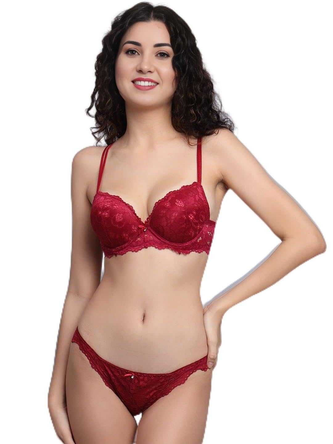 sgc sweden Designer Women's Padded Bra Panty Set Lace Push Up Non-Wired Solid Lingerie Set/Bikini Set for Women/Lingerie Set for Women & Girls-picture-18