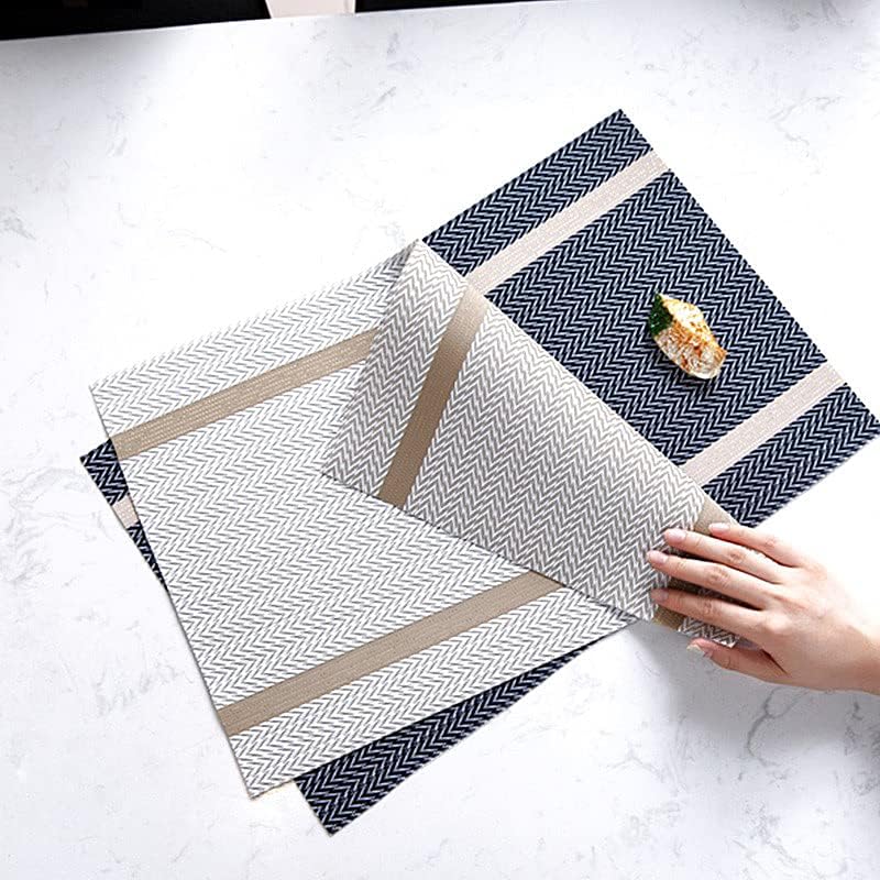 Miniatura 3 de Juego de 8 manteles individuales lavables para mesa de cocina, manteles individuales de PVC fáciles de limpiar (rayas azules)