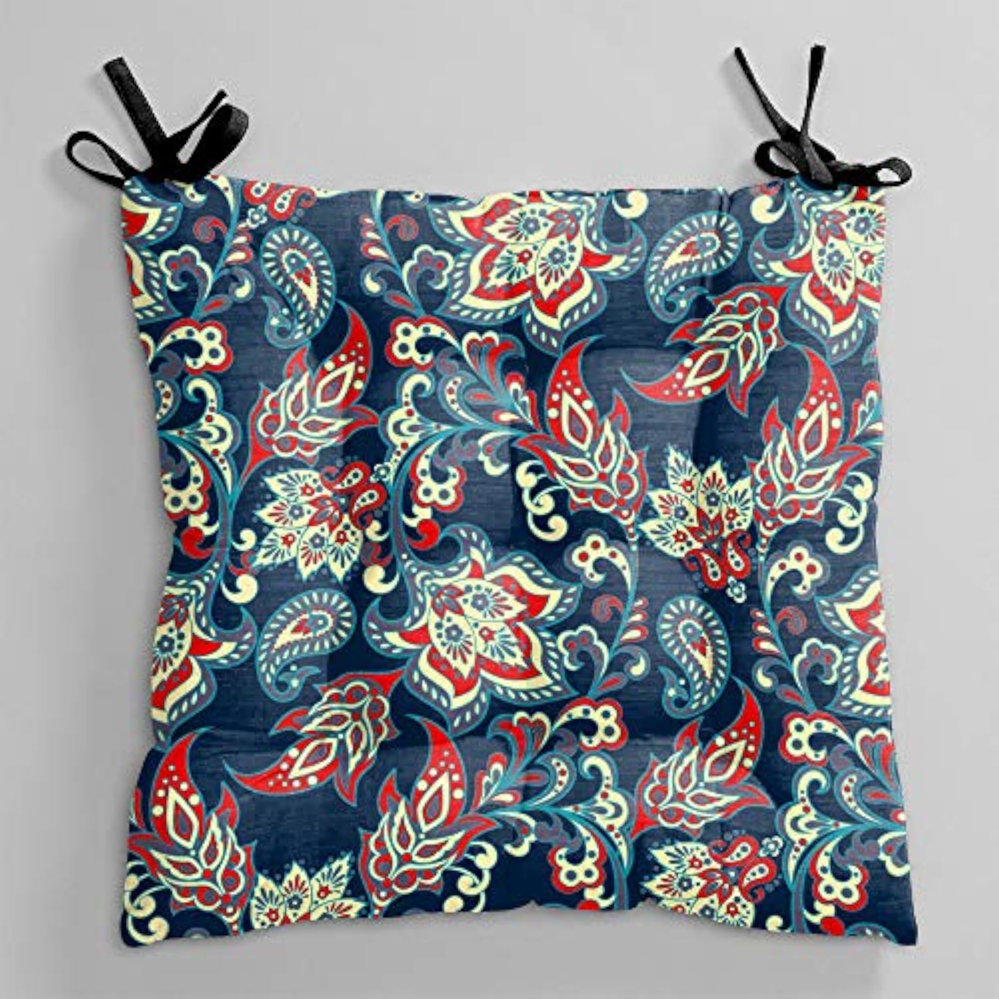 Flower Printed Square Chair Pads with Ties, Large Size