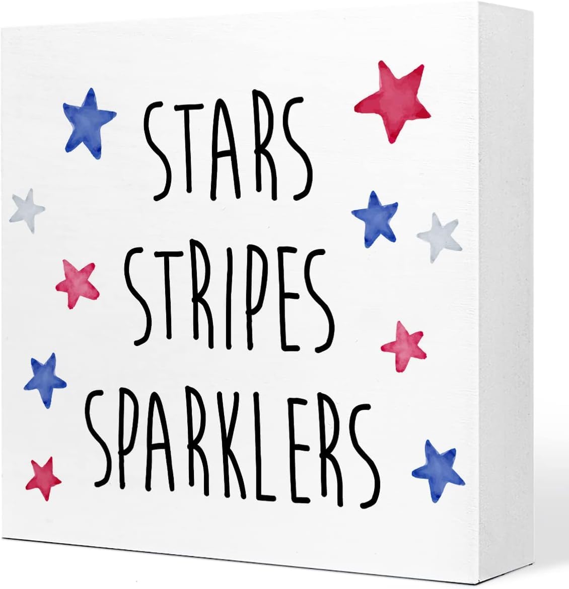 7x7 Inch Stars Stripes Sparklers Wooden Box Sign Patriotic Decor