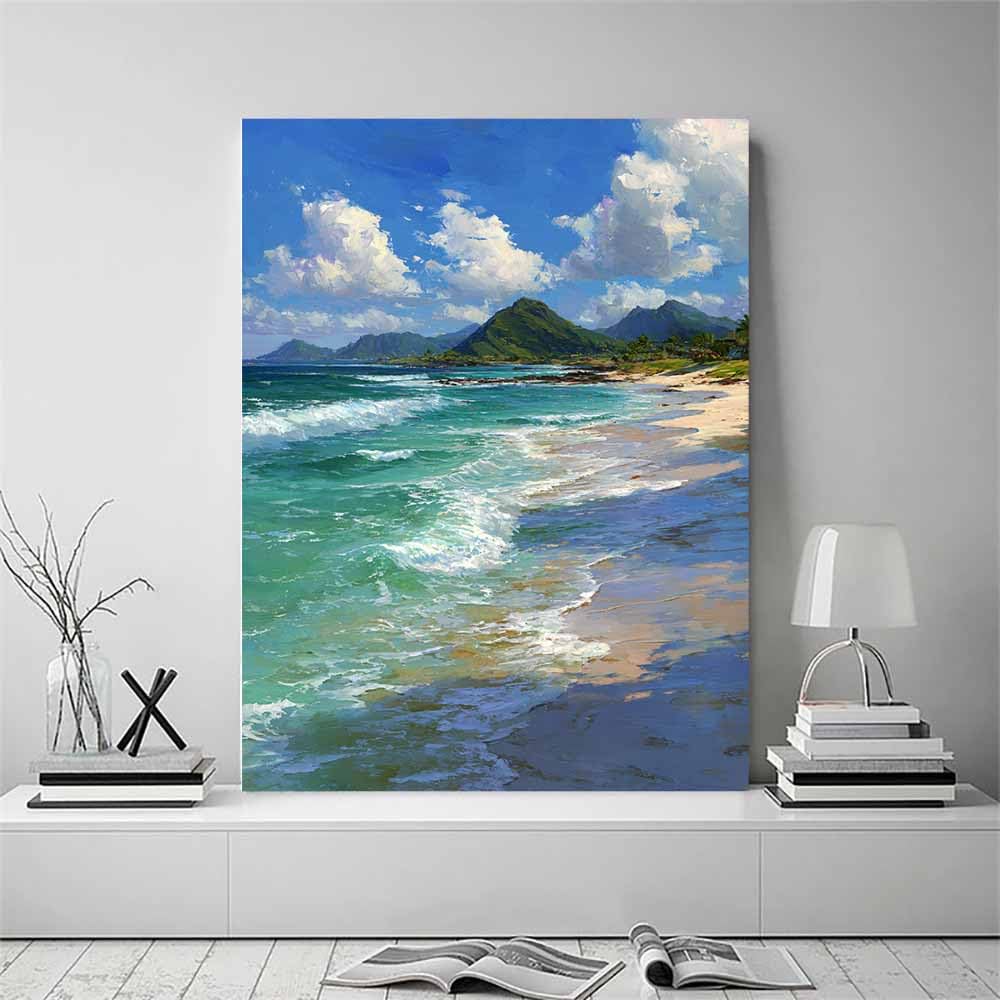 ZAMAEIU Impresión En Lienzo Océano Costas junto a la cala mar, playa,vista, arte de pared, carteles, imágenes para sala de estar, decoración del hogar（azul-70x100cm Enmarcado