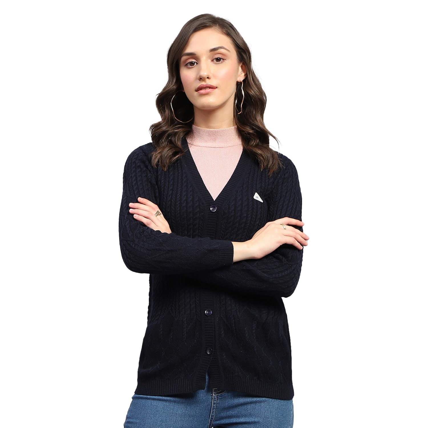 monte carlo Womens Self Design V Neck Full Sleeve Cardigan (1243508VN)-picture-22