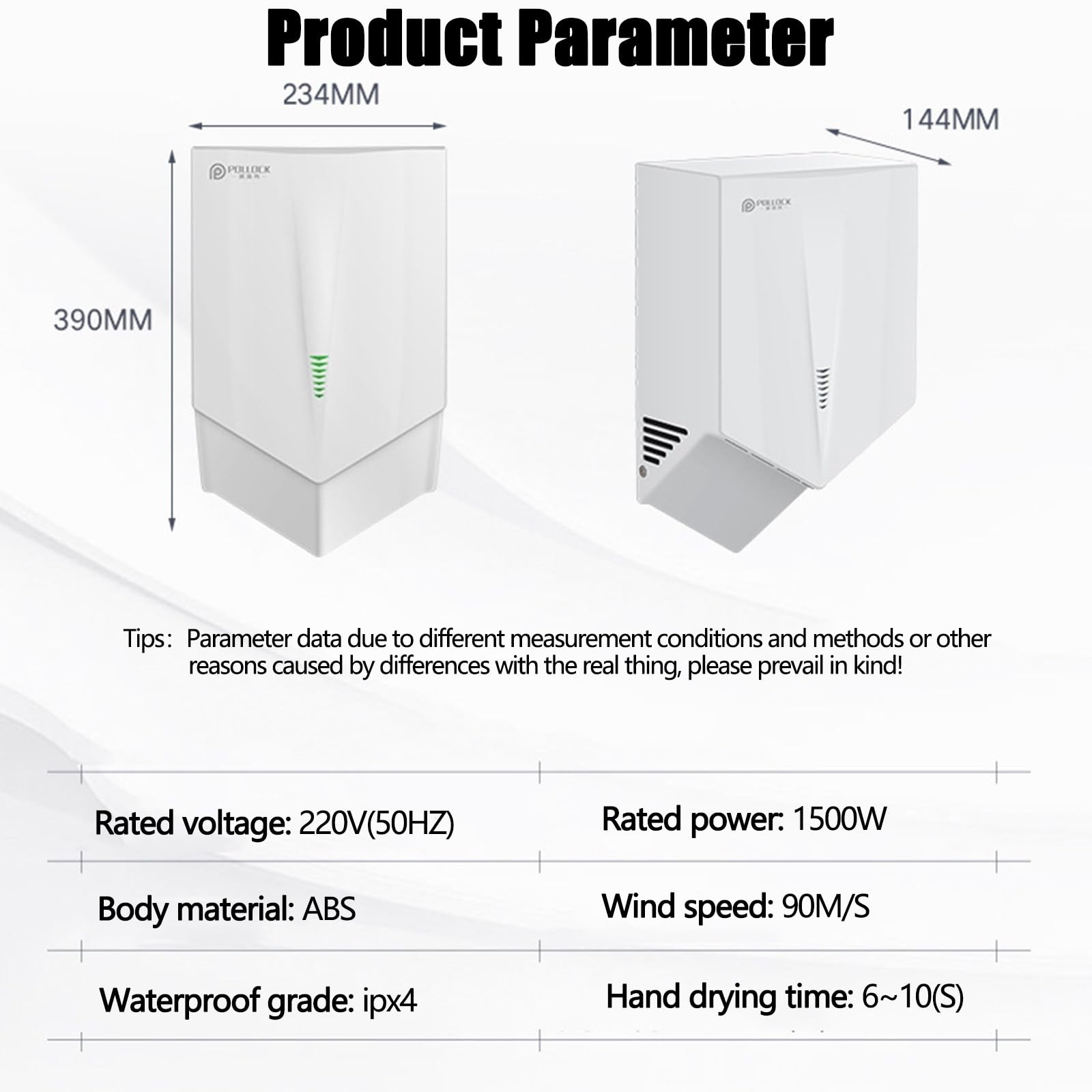 Asciugacapelli elettrici a parete commerciali,asciuga mani 6-10secondari,1500W asciuga mani elettrico,asciuga mani con sensore automatico per cucina,bagno e WC,nero