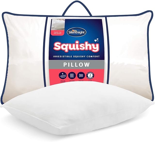 Silentnight Squishy Pillow - Pack of 1 Soft Comfortable Pillow with Velvet Touch Cover and Dupont Fibres - Machine Washable and Hypoallergenic, White, 519236GE