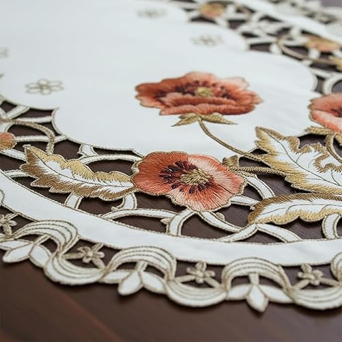 Miniatura 8 de Camino de mesa de comedor con borlas bordadas de flores clásicas para decoración de mesa de comedor en el hogar