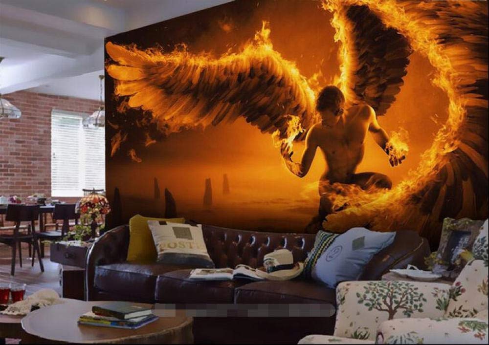 Papier peint mural 3D ailes d'ange en flamme 350x245 cm pour décorer une chambre