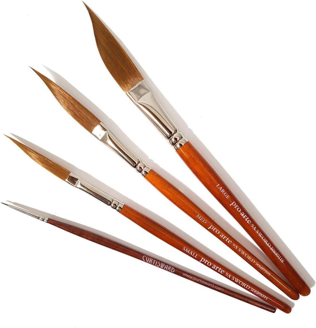 Pro Arte Series 9A Artists Sword liner Brush Set Small, Medium, Large Plus Curtisward Deatil Brush Size 000
