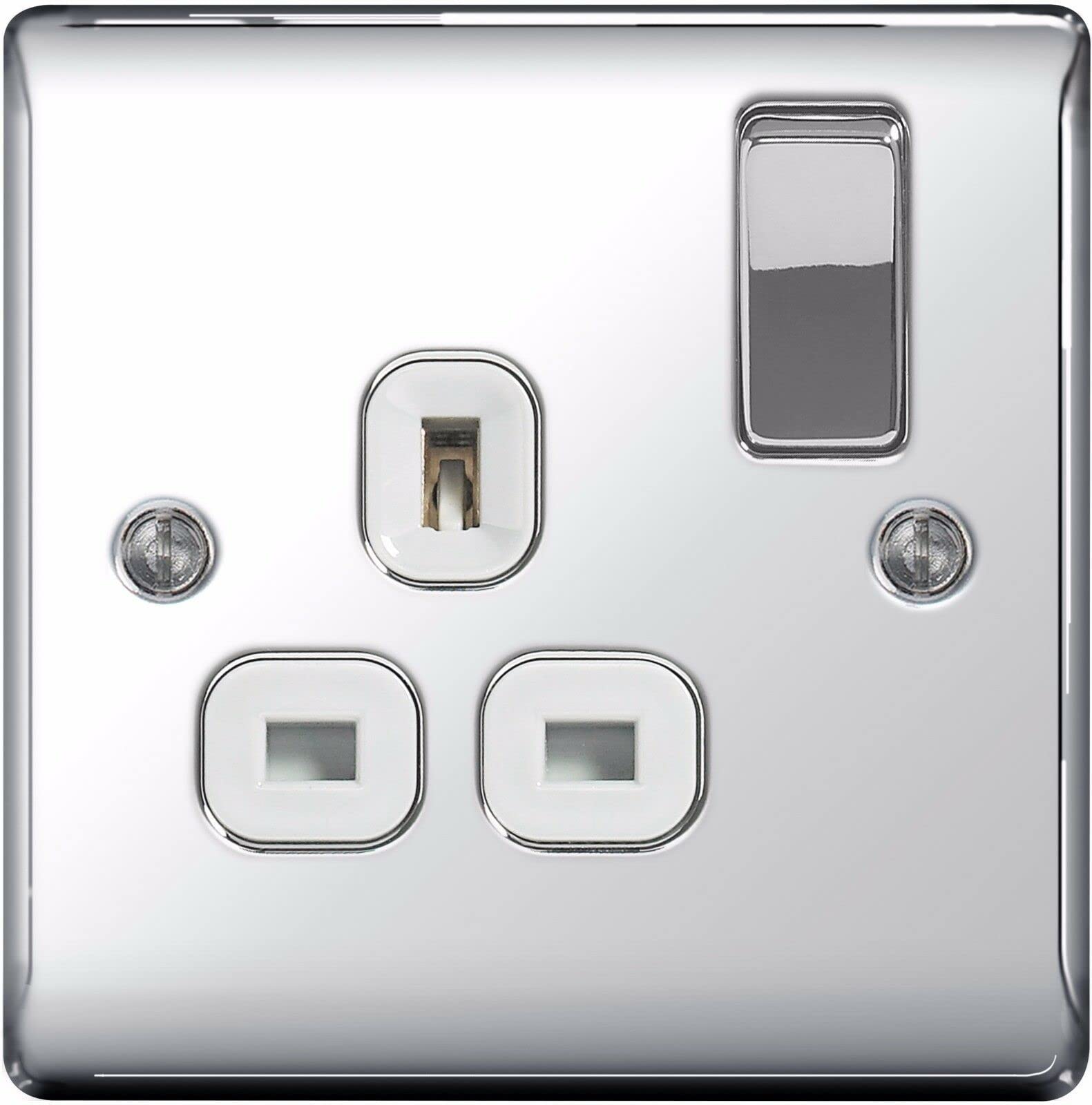 Bg-Nexus-Metal White Pack Of 5 X Single 13A Plug Socket, Polished Chrome Finish, Inserts