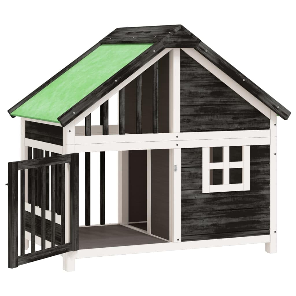 Caseta para perros gris de madera maciza de pino 96 x 60,5 x 87 cm con techo impermeable, gran entrada, protección segura para perros, cachorros, jardín, terraza al aire libre