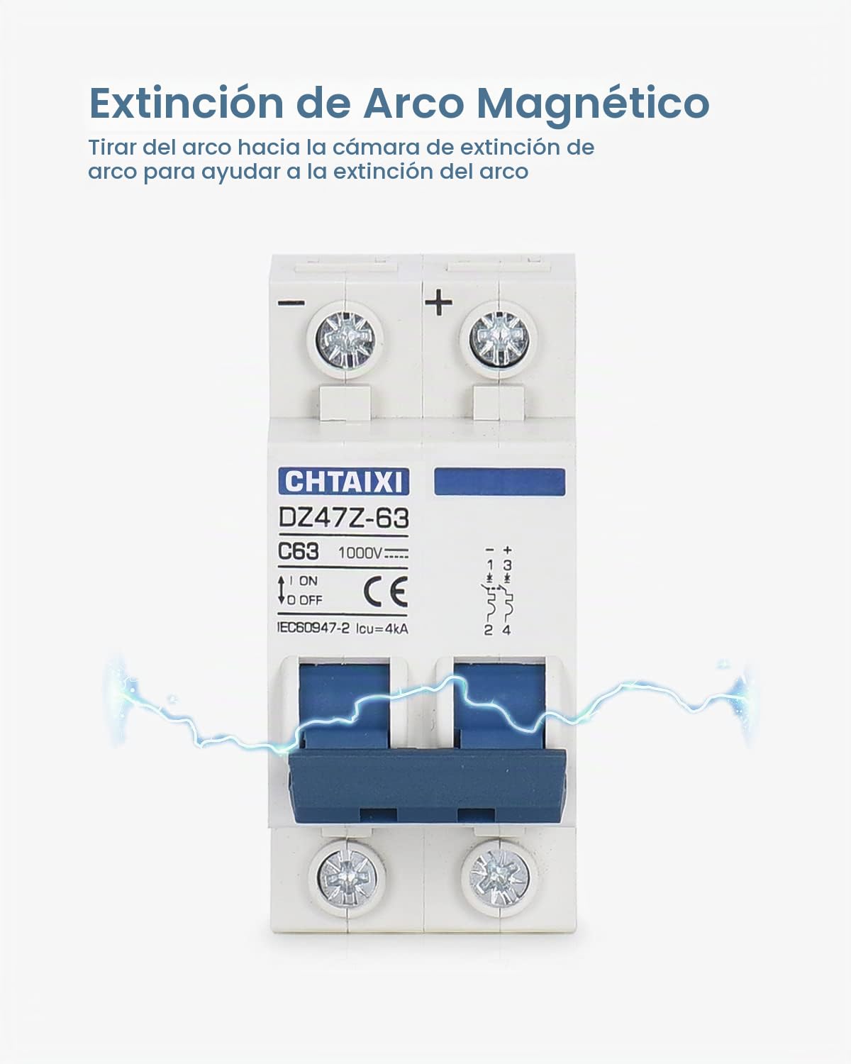 Disyuntor miniatura DZ47Z-63, 1000V 2P 63 Amp para sistema solar fotovoltaico, viaje magnético térmico, montaje en carril DIN