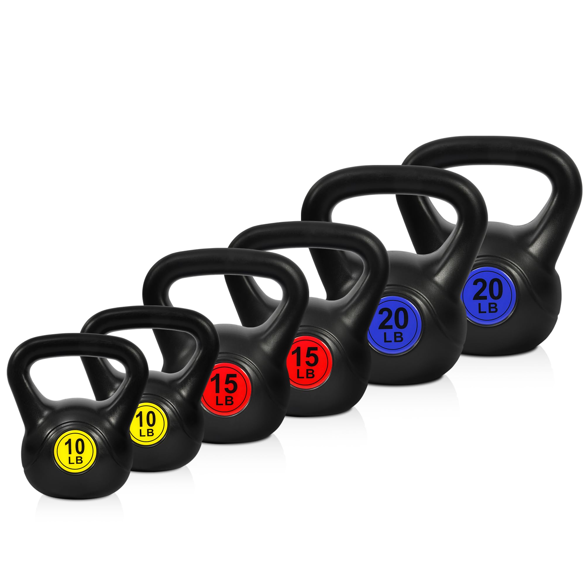 Fitvids Kettlebell Sets 6 Piece 10/15/20LB Strength Training KettleBells Weight Set, Black, Pair