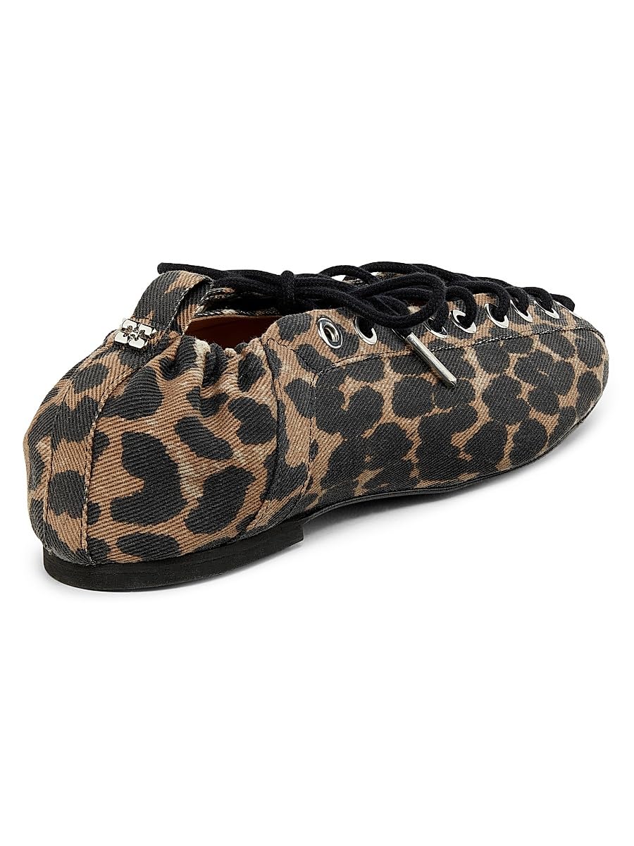 Ganni, Eyelets Denim Lace-Up Ballerina Flats