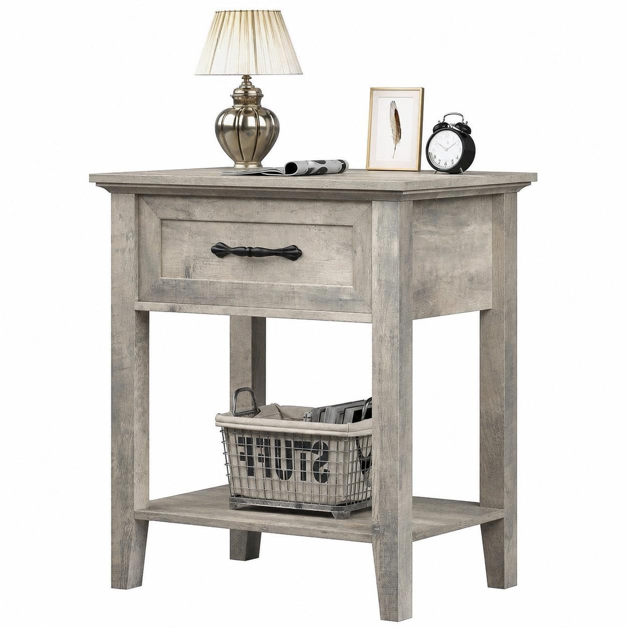 Table de nuit avec tiroir grise Zstar pour chambre et salon