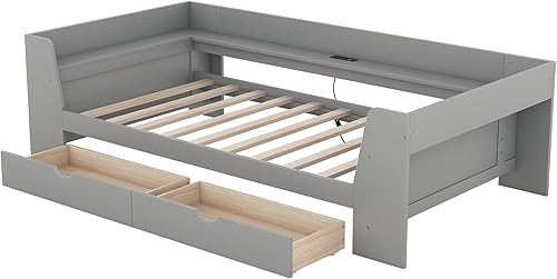 Miniatura 9 de Harper & Bright Designs Sofá cama de tamaño individual con 2 cajones de almacenamiento y estación de carga, marco de cama de plataforma doble de