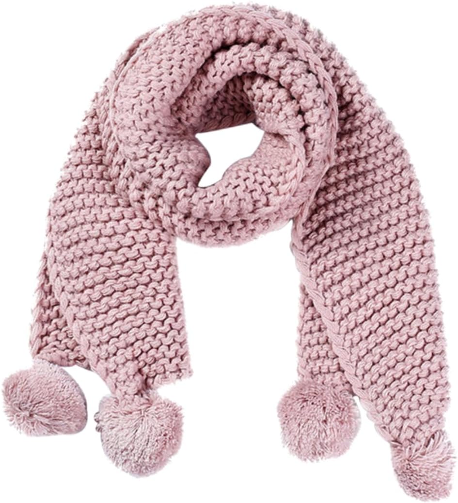 Cute Child's Winter Scarf Knit Woolen Fuzzy Balls Cozy and Warm for Boys/girls