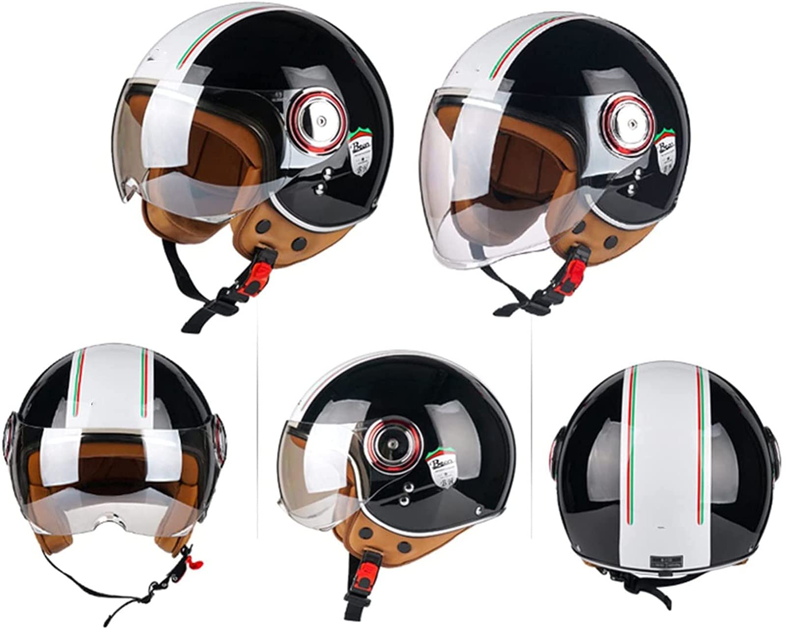 VVPEC Motorrad Halbhelm Retro - DOT/ECE Zulassung Mit Doppelvisier