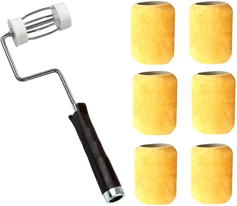 Value Set of ALAZCO 3" Mini Paint Roller Durable Wire Cage Frame & 6 Covers for Painting Trims, Edges, Corners, Small Areas (Multi-purpose 1/2'' Nap)