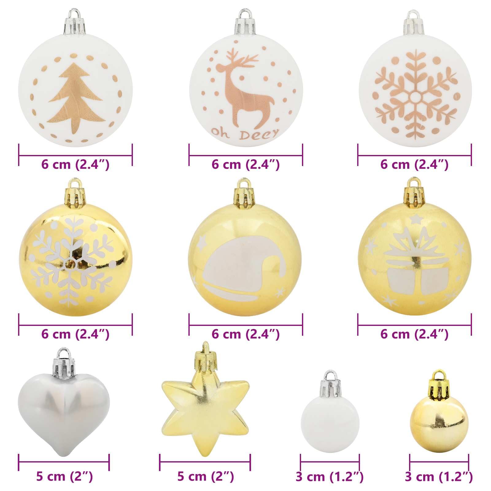Weihnachtskugel-Set 40 Stück Weiß Gold Kunststoff langlebig modern dekorativ festlich weihnachtlich