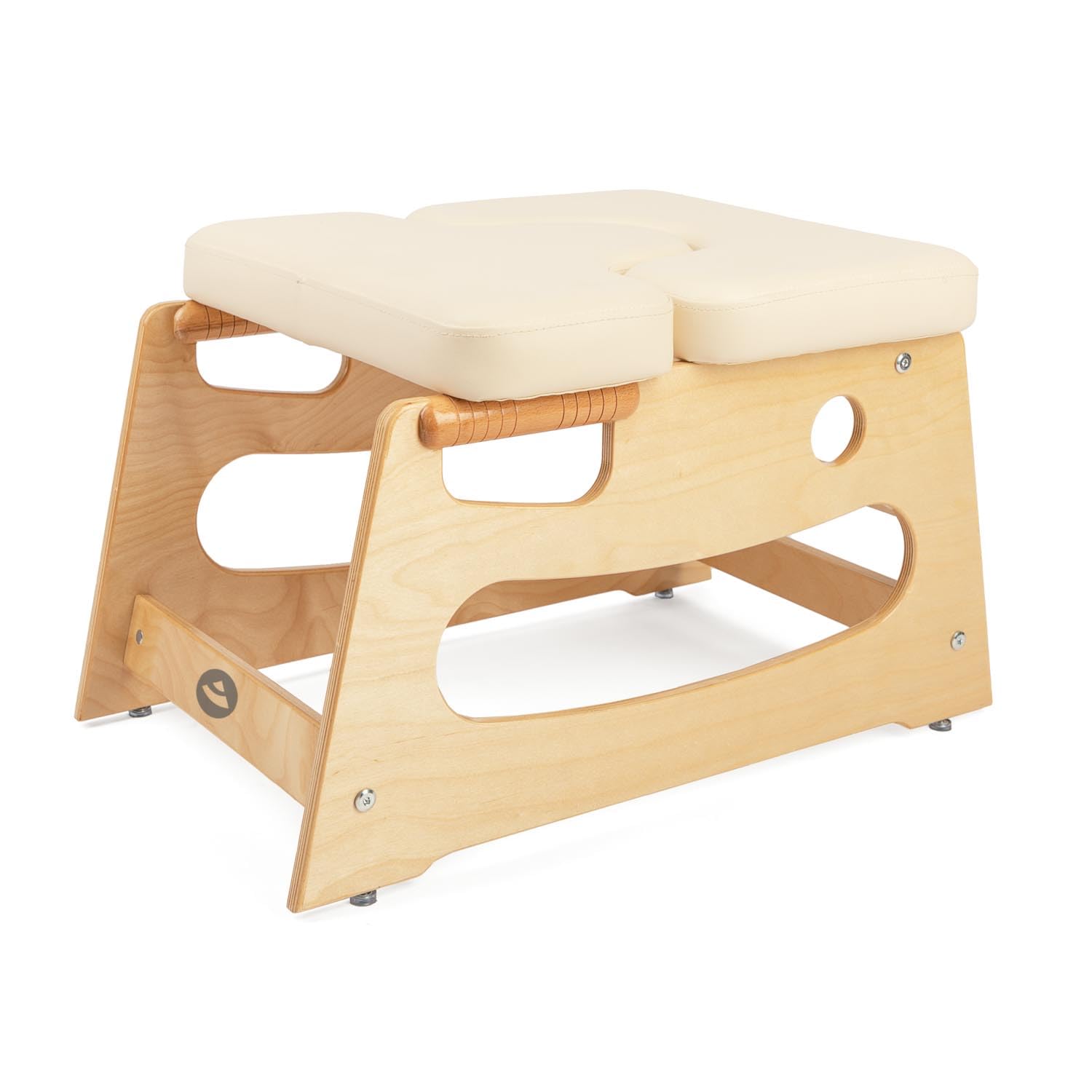 Bodhi Kopfstandhocker| Yoga Hocker aus Holz mit praktischen Griffen | Yogastuhl mit Polster für Umkehrhaltung | inkl Zusatzpolster