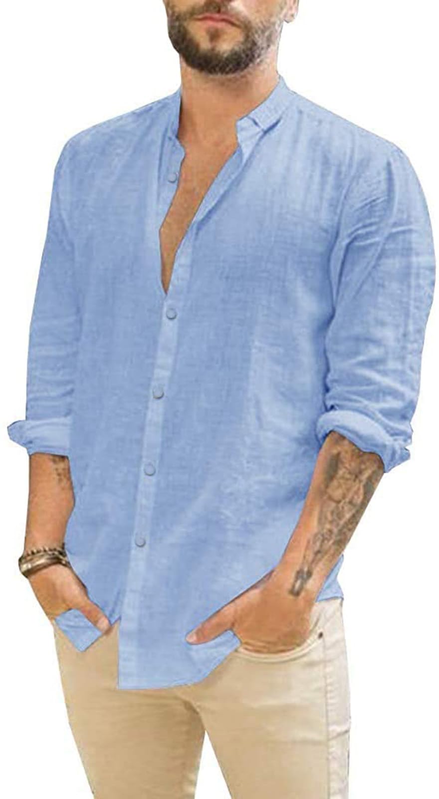 Friptspyg Leinenhemd Herren Hemd Langarm Baumwolle Leinen Hemden Button-Down Freizeithemden Casual Regular Fit Sommerhemd