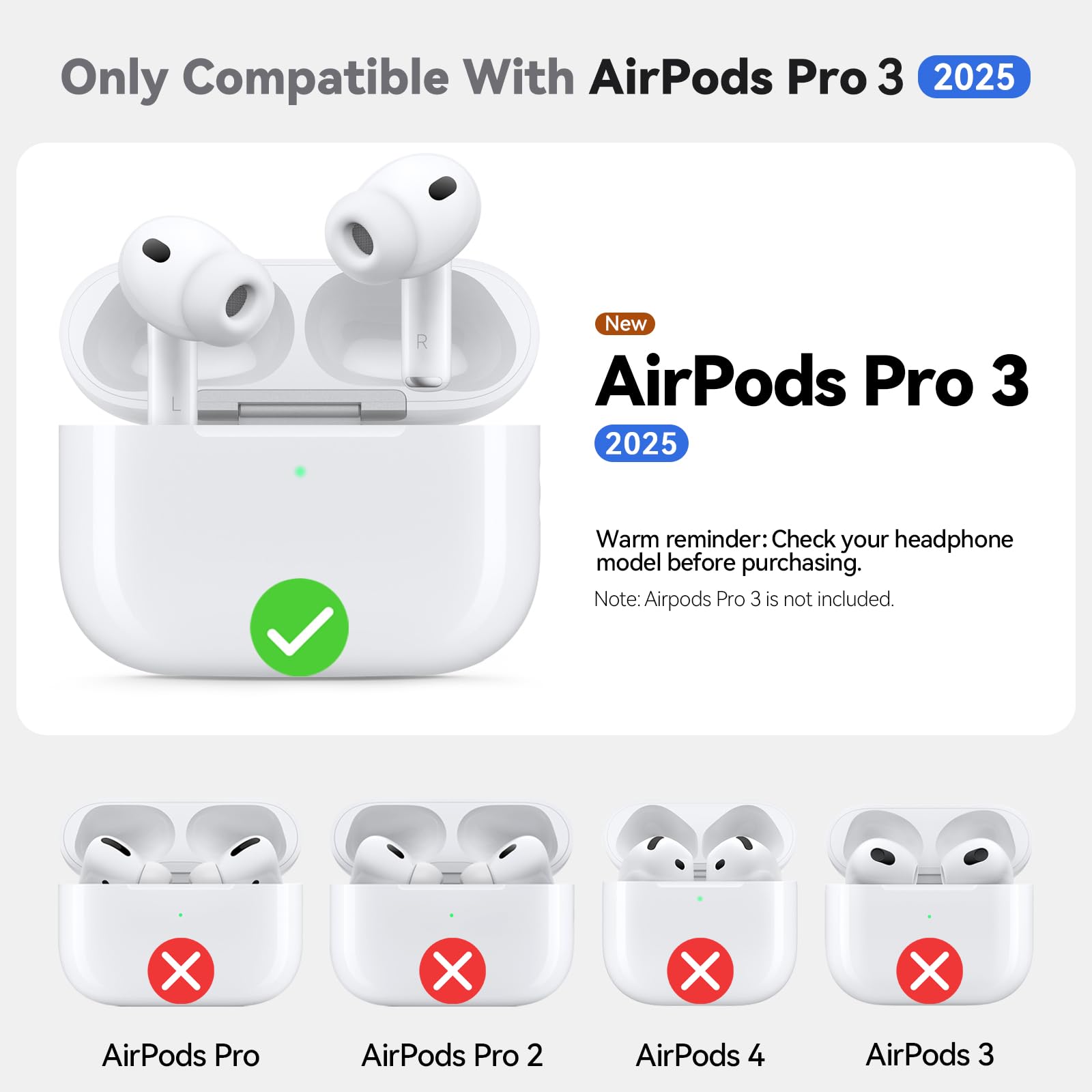Coque AirPods Pro 3 (2025) En Silicone Souple Avec Porte-clés Et Kit De Nettoyage - LED Visible, Compatible Charge Sans Fil - Noir