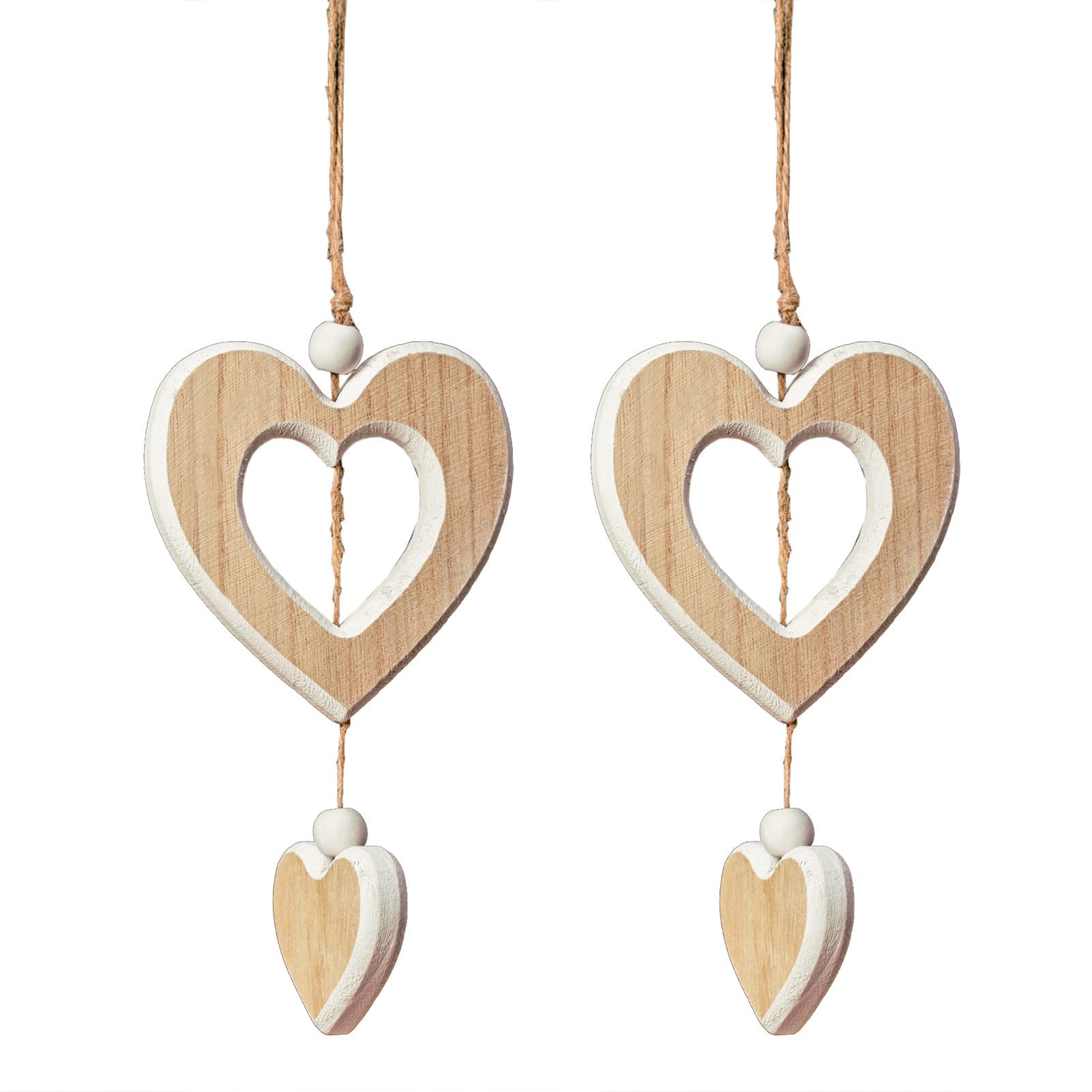 Heart-shaped Wooden Decorative Hanging Handmade Hearts Ornaments for Wedding Party Valentine Christmas Home Decoration Car Decor (#5, 2Pcs)
