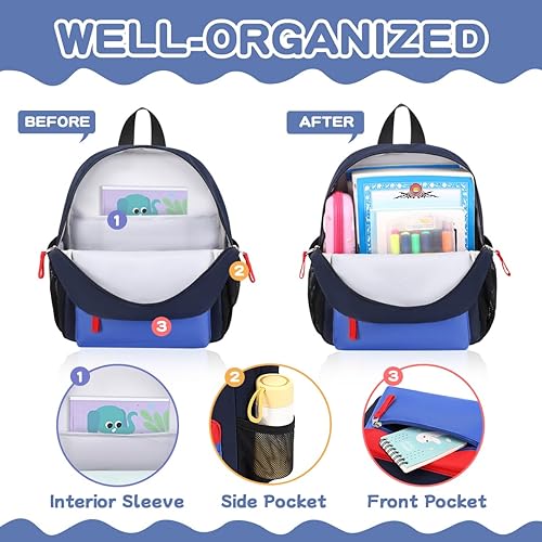 Miniatura 4 de BEEXS Mochila para niños pequeños, mochila preescolar para niños y niñas, mochila pequeña para jardín de infantes para 1-3 años, azul, azul marino