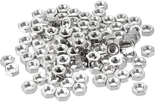 uxcell Hex Nuts, M4x0.7mm Metric Coarse Thread Hexagon Nut, Carbon Steel, Pack of 100 (Silver Tone)