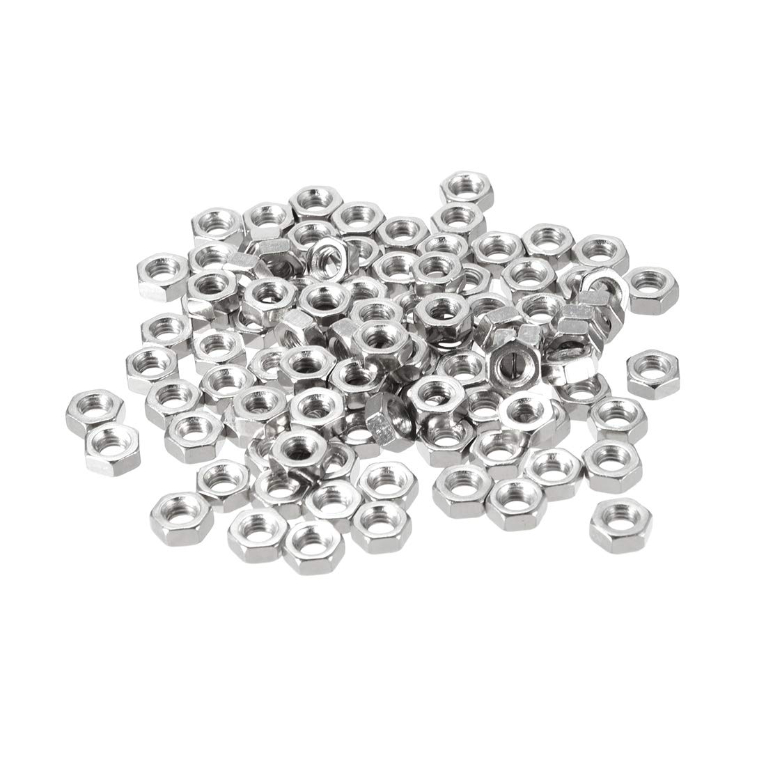 uxcell Hex Nuts, M2x0.4mm Metric Coarse Thread Hexagon Nut, Carbon Steel, Pack of 100 (Silver Tone)