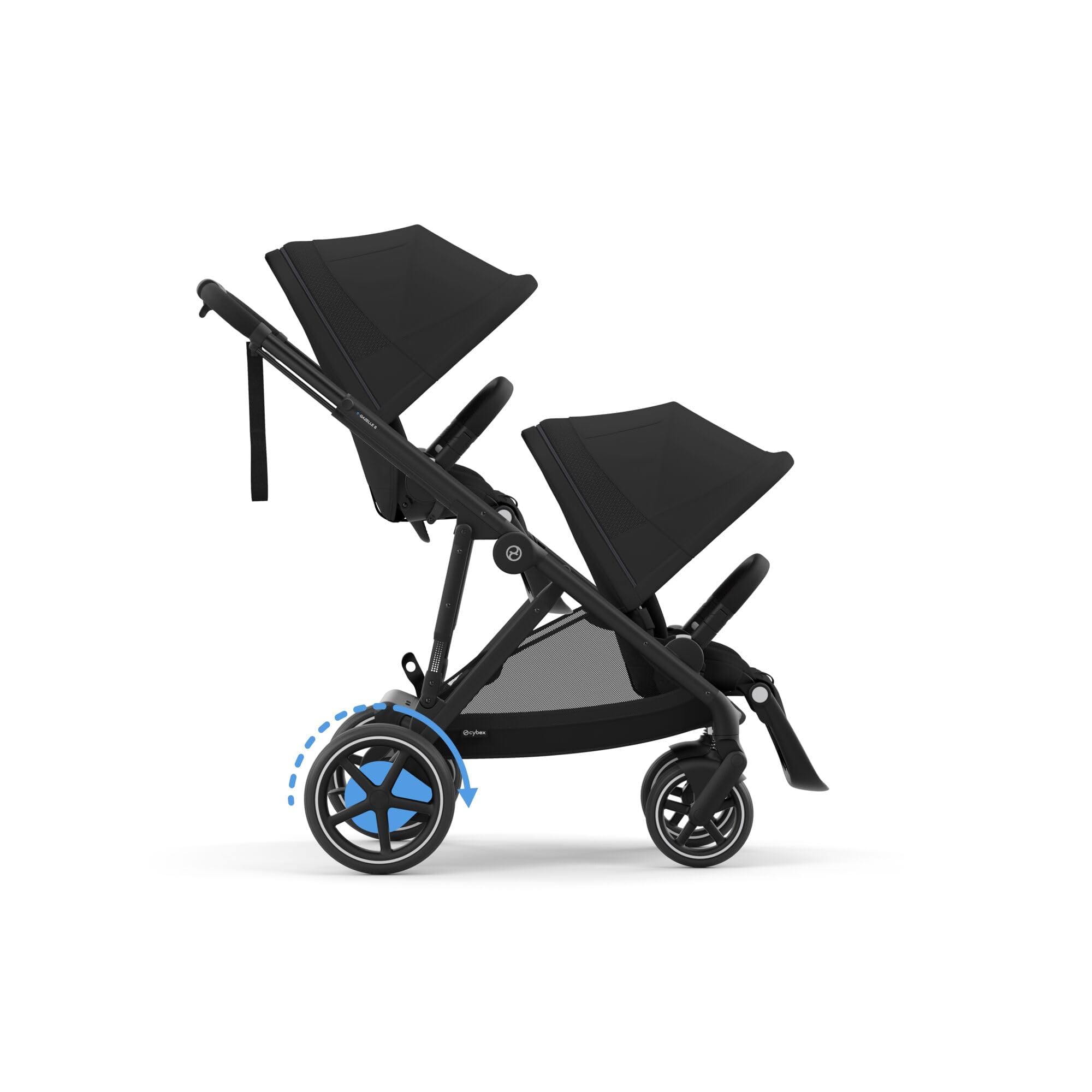 CYBEX Poussette Gold e-GAZELLE S, de la naissance à environ 4 ans, max. 22 kg (mode simple) / 2x 22 kg (mode duo), système tout-en-1 avec propulsion électrique et 20+ configurations, Noir lune