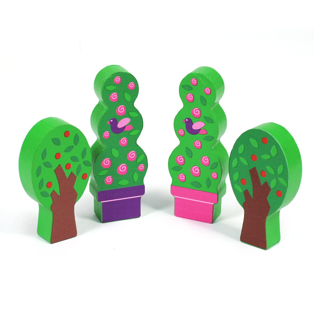 Talking Turtle 4-piece Wooden Trees & Bushes Set - Small World Scenery Playset - Inspire Imagination & Creative Playtime - Non-Toxic, Educational, & Safe for Kids