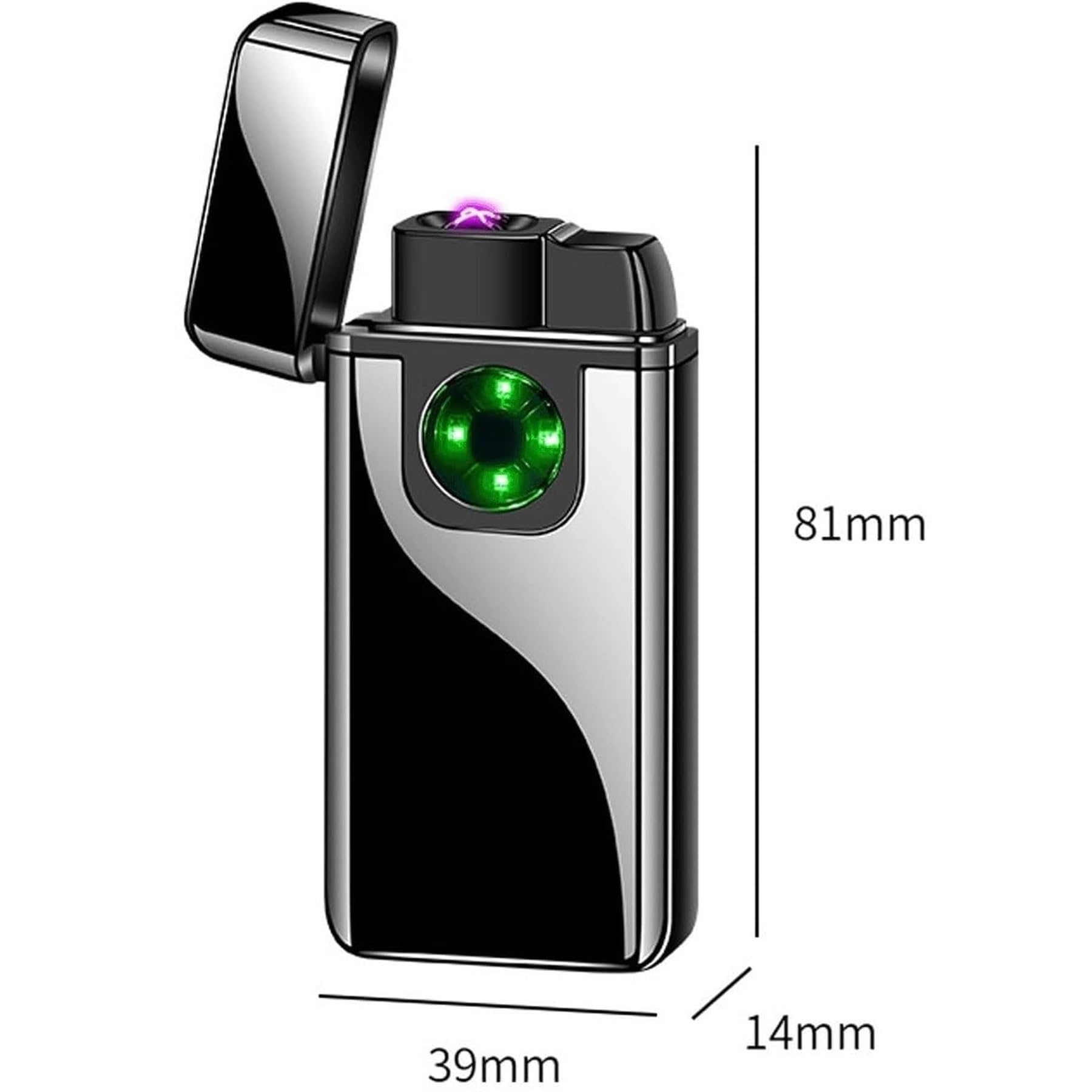 Briquet Coupe-Vent avec Capteur D'empreintes Digitales, Briquet Butane, Flamme Bleue Droite Réglable avec Réservoir De Carburant Visible (Butane Non Inclus)(Black)