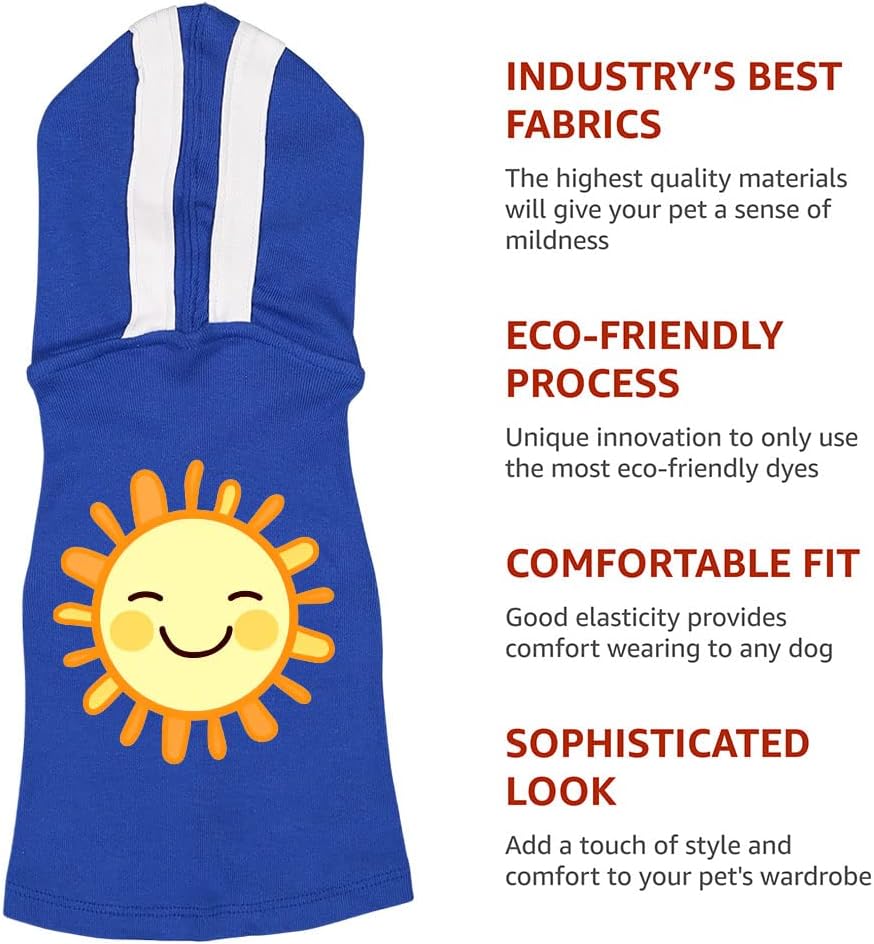 Sun Design Dog Shirt with Hoodie - Printed Dog Hoodie - Cool Design Dog Clothing - Royal White, M