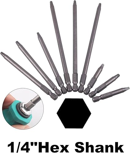 Miniatura 4 de Rocaris Juego de 9 brocas de destornillador de cabeza cuadrada magnética larga de 14 de pulgada, herramientas eléctricas SQ2 para plantilla de