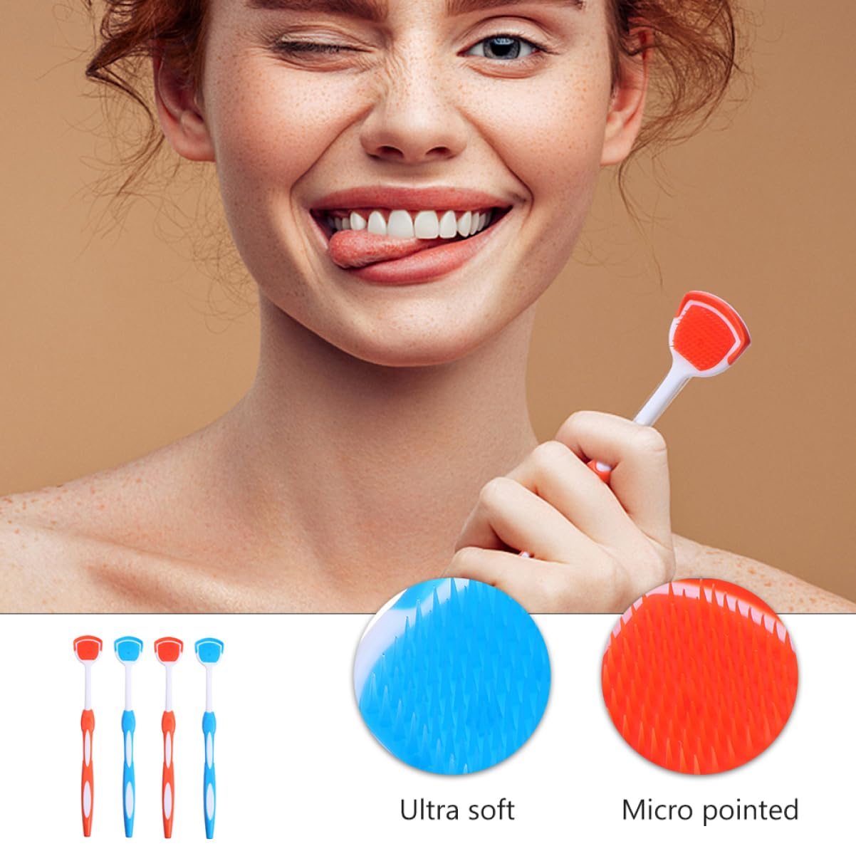 3 Set Spazzolino Lingua Riutilizzabile Per Orale Raschietto Per Lingua Rimuove Residui E Sporco Con Antiscivolo Colori Blu E 4 Pezzi * 3