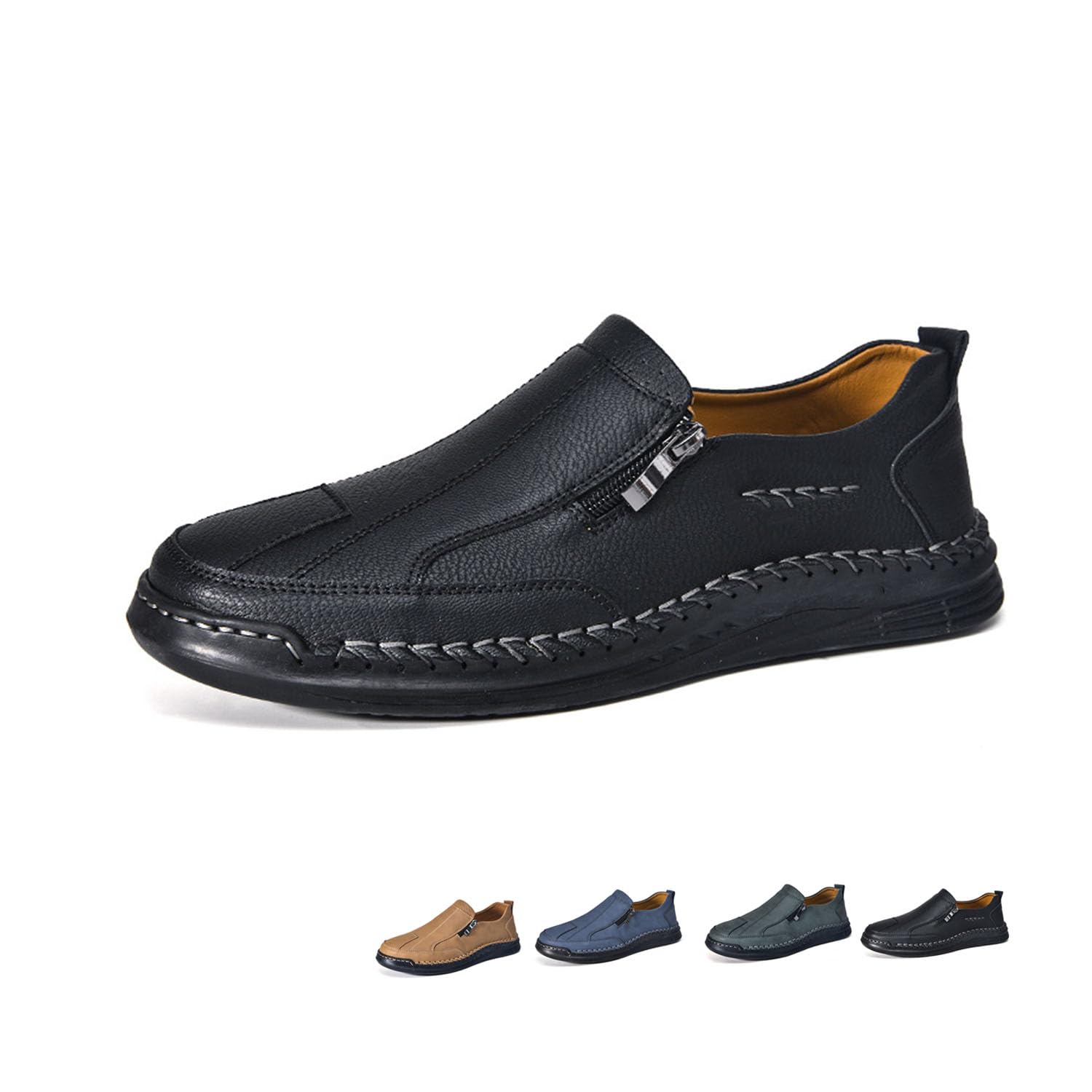 Mocasines casuales de cuero cosidos a mano para hombre