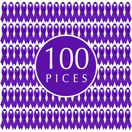Image of Curvier 100PCS Purple Satin Awareness Ribbons Lapel Pins with Safety Pins