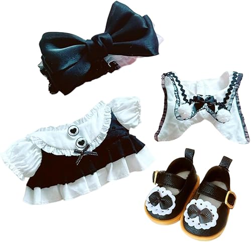 CALEMBOU Conjunto de ropa de muñeca de felpa, lindo vestido y zapatos, ropa de muñeca para muñecas suaves de 7.9 in8 pulgadas (negro)