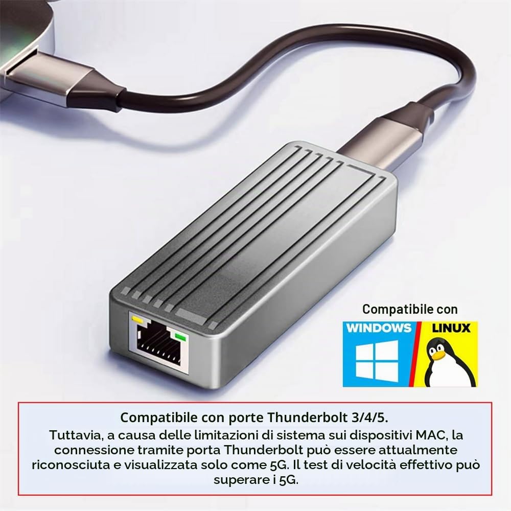 Adattatore cavo di rete LAN Ethernet USB-C Type-C USB4 USB3.2 Gen2 a 10 Gbps GBE Gigabit 10000 Mbps 5 Gbps 2,5 Gbps RTL8159 per NAS desktop e laptop