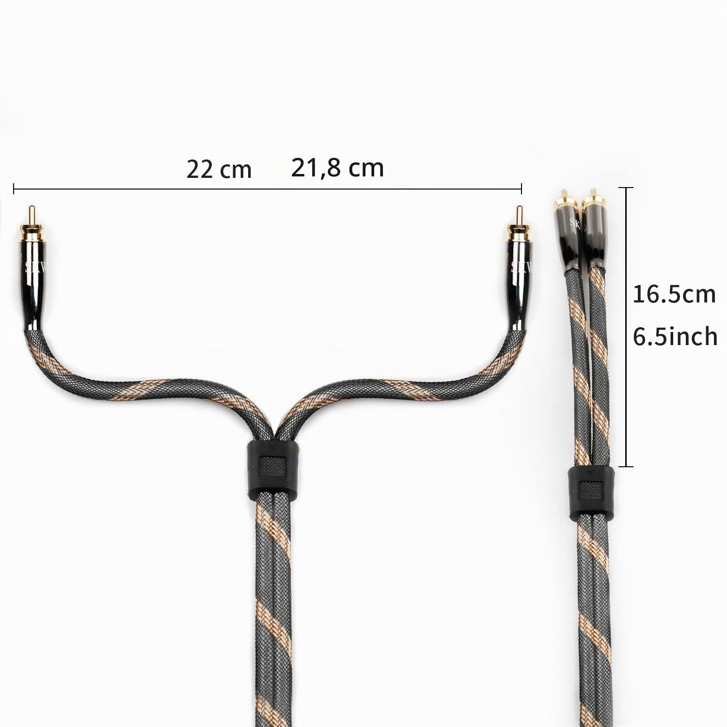 SKW Audiophiles Cinch Audio Kabel, 2 x Cinch zu 2 x Cinch Kabel mit OD 6mm Audiophile Cinch-Kabel (1M, Schwarz)