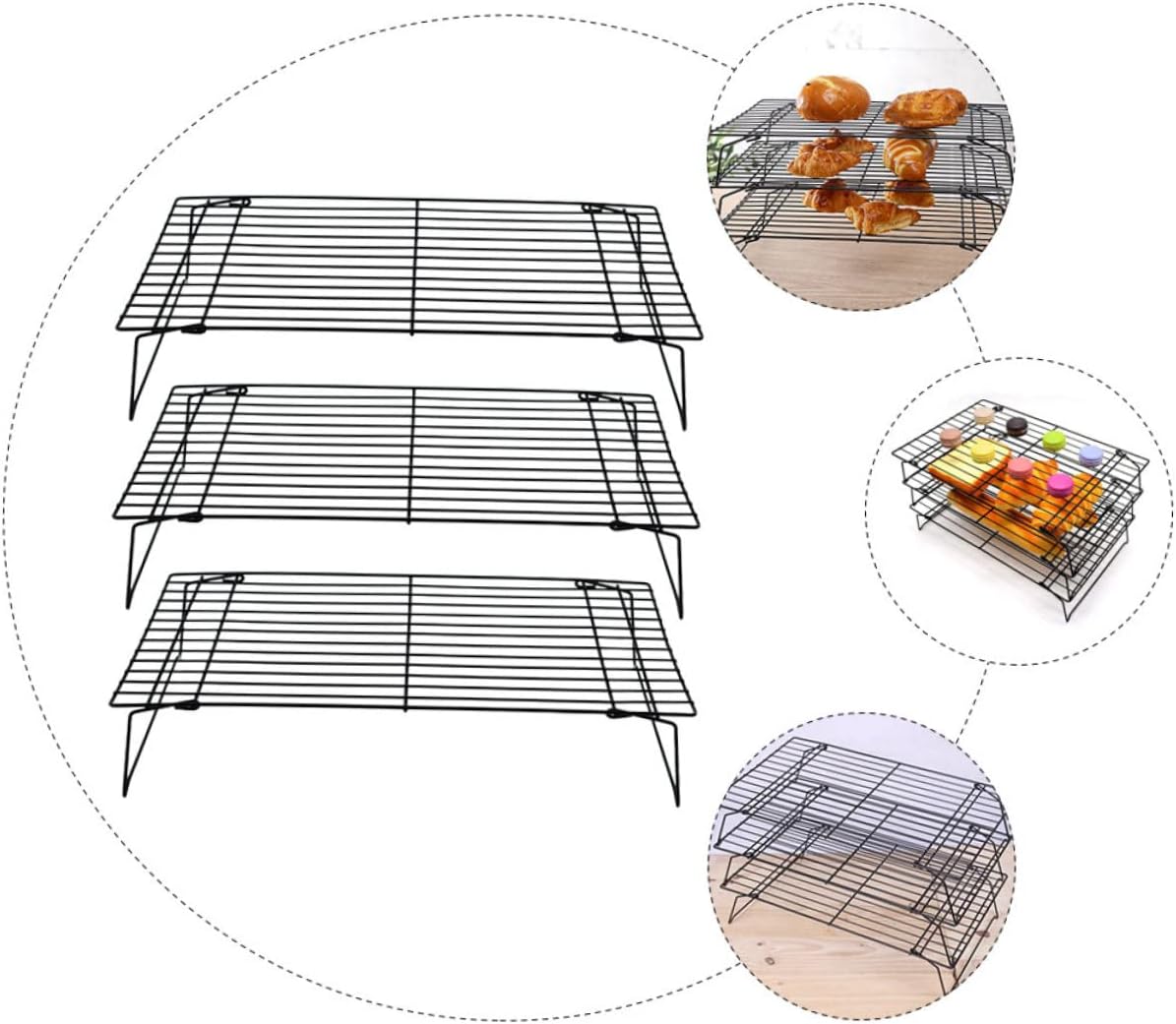 TIDTALEO 3Pcs Multi Functional Cooling Rack Thickened Carbon Steel Baking Rack for Cookies Bread Bbq and More Convenient Design for Air Circulation and Easy Cleaning
