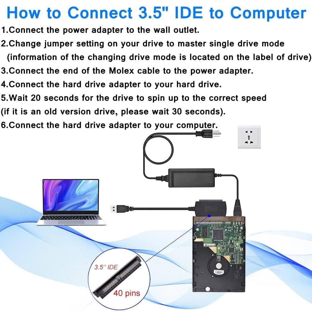 SATA/PATA/IDE drive to USB 2.0 adattatore convertitore cavo per HDD SSD 2.5 "3.5" con alimentazione di alimentazione esterna