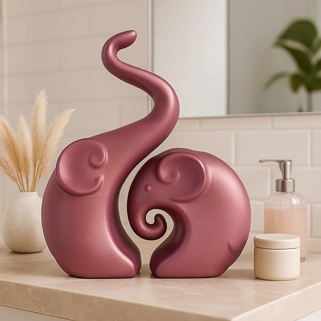 LADROX Lavish Rose Gold Home Decor Elephant Couple | Ceramic Figurines | Launched for The First time in India (Set of 2, Rose Gold Matte) 1