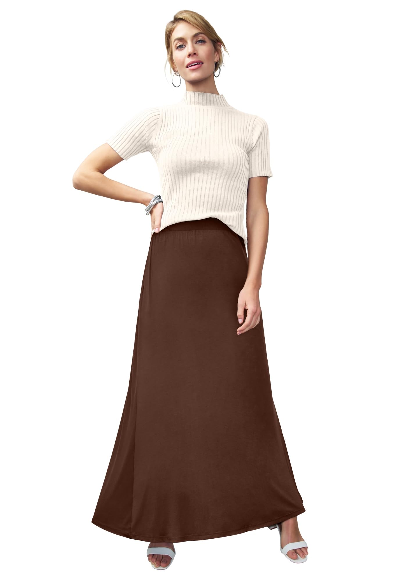 Jessica London Womens Plus Size Casual Wide Elastic Pull-On Lightweight Maxi Skirt