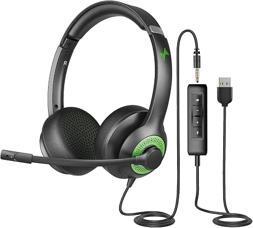 JIAMQISHI USB Headset with Mic for PC, On-Ear Computer Laptop
